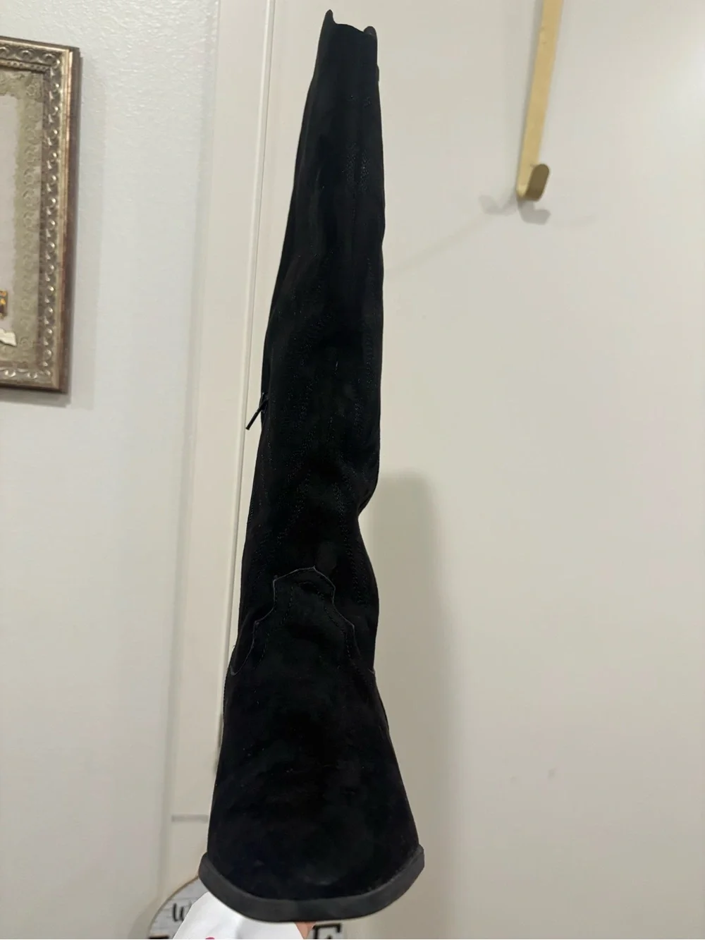 Suede Black Knee-High Pointed Toe Women's Boots